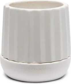 Riviera Maison Plantenbak Rond, Bloempot Met Ribbel - RM Let It Grow Planter - Wit - Porselein - Maat S