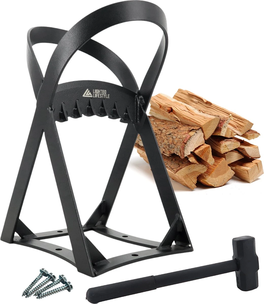 Lighted Lifestyle™| Houtklover Voor Aanmaakhout Incl. Kloofhamer - Houtsplijter - Houtkliever - Snel Haardhout - Gietijzer - Incl. Schroeven - Afbeelding 7