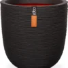 Capi Europe - Bloempot Bol Rib NL - 35x34 - Zwart - Voor Binnen En Buiten - KBLR932