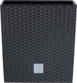 Prosperplast Kunststof Rato Rotan Bloempot/plantenpot Met Binnenpot Antraciet 40 Cm - Bloempotten Voor Binnen En Buiten
