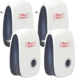 4 Pack Ultrasone Muizenverjager - Ongedierte Verjager - Muizenval - Diervriendelijk - Pest Reject - Repeller - Ratten Bestrijding - Muggenstekker - Vliegen - Insecten - Marter - Geluidloos - Wit