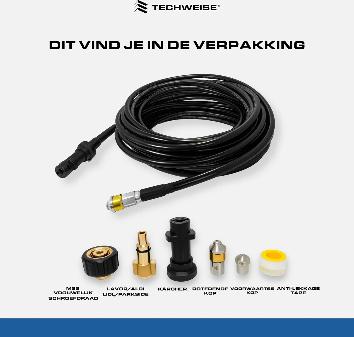 Techweise - Rioolslang Voor O.a. Kärcher - 15M - Met Roterende En Voorwaartse Kop - Afbeelding 3