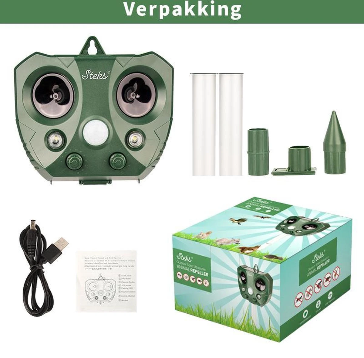 Steks® Ultrasone Kattenverjager - Kattenschrik - Katten Afweermiddel - Zonneenergie - Marterverjager - Op Batterijen - Met Adapter - Tuin - Ongedierte Verjager - Afbeelding 7