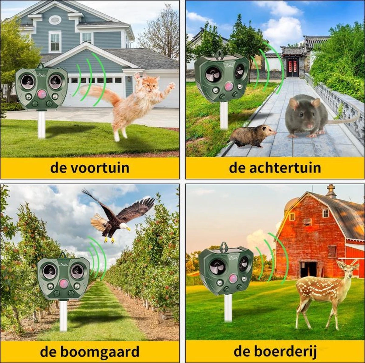 Steks® Ultrasone Kattenverjager - Kattenschrik - Katten Afweermiddel - Zonneenergie - Marterverjager - Op Batterijen - Met Adapter - Tuin - Ongedierte Verjager - Afbeelding 6