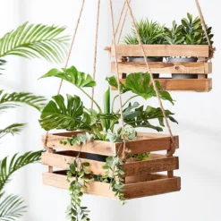 Merkloos Plantenhanger 30x15x15cm | Houten Krat | Handgemaakt | Planten-houder / Hang-plant | Planten Accessoires | Hout |