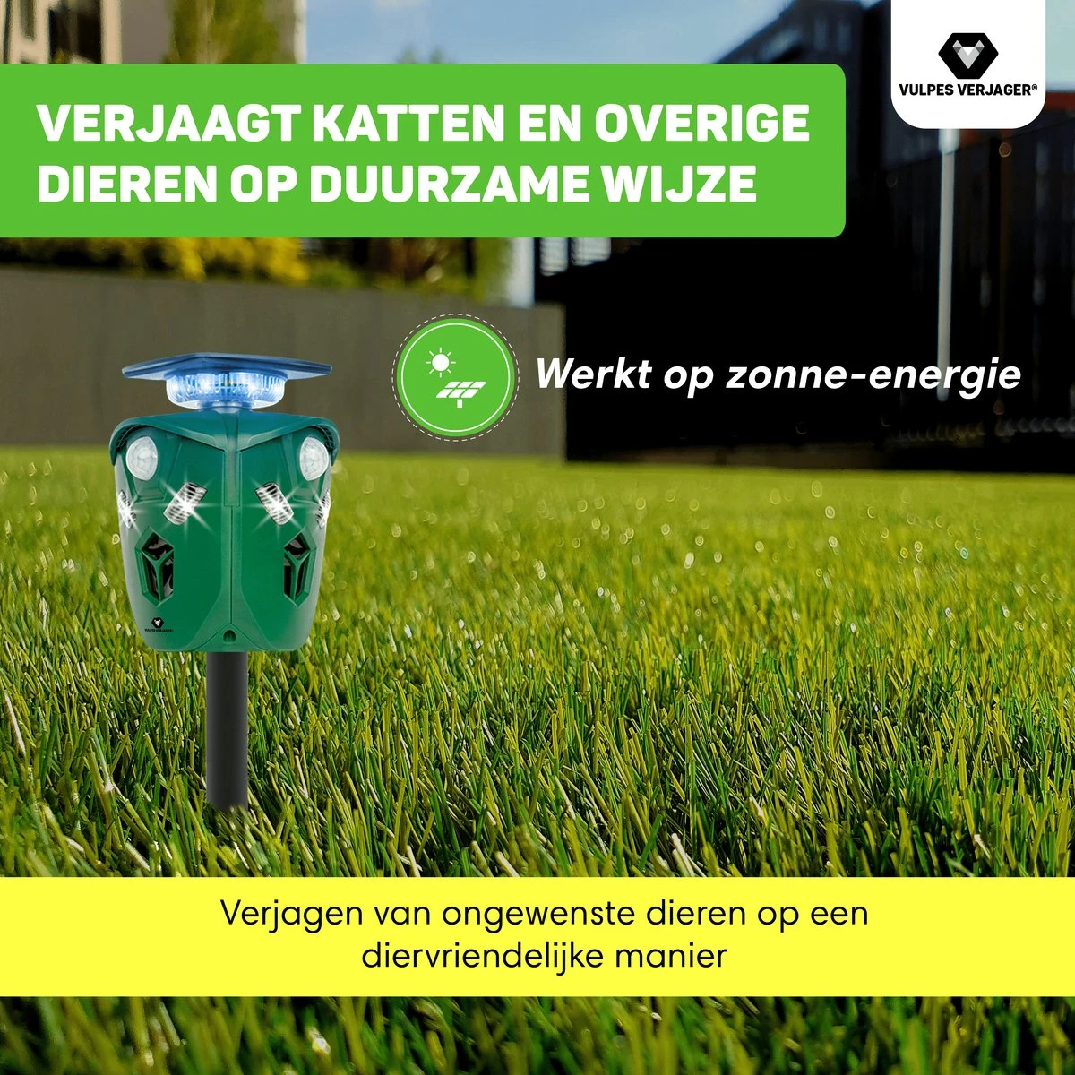 Vulpes Verjager® Ultrasone Kattenverjager Op Zonneenergie - Kattenschrik - Marterverjager - Waterdicht, 360° Bescherming & 20m Bereik - Afweermiddel Voor Vogels, Katten, Muizen Etc. - Afbeelding 4