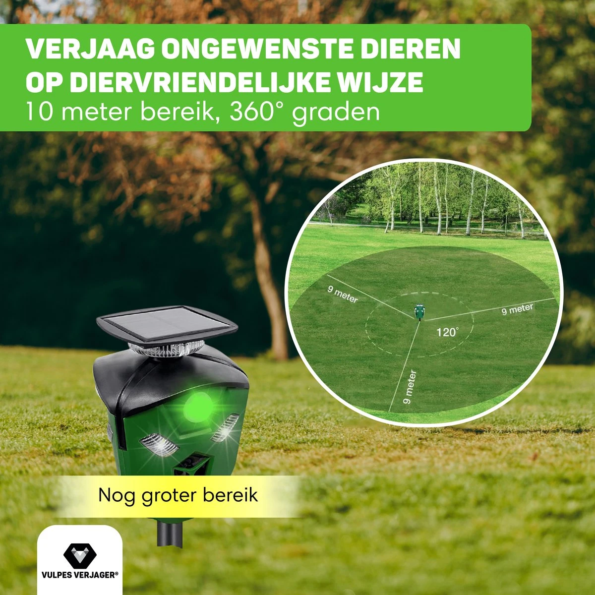Vulpes Verjager® Ultrasone Kattenverjager Op Zonneenergie - Kattenschrik - Marterverjager - Waterdicht, 360° Bescherming & 20m Bereik - Afweermiddel Voor Vogels, Katten, Muizen Etc. - Afbeelding 7
