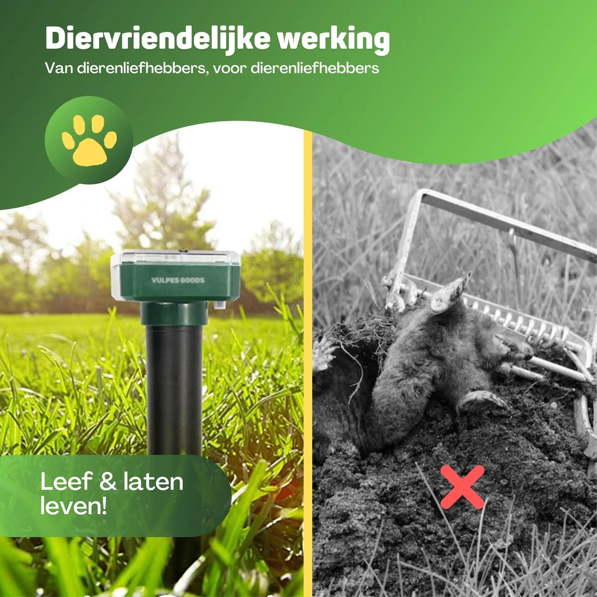 Vulpes Verjager® Mollenverjager - 4 Stuks - Muizenverjager - Mollenbestrijding - Werkt Op Zonne-energie - Waterdicht - Diervriendelijk - Strakke Tuin, Gazon Of Perceel! - Afbeelding 5