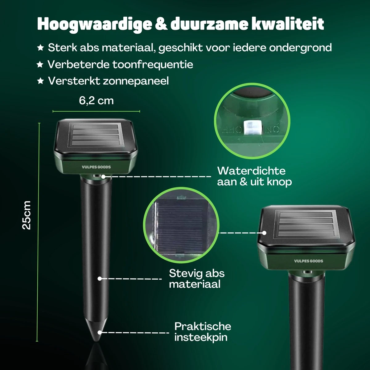 Vulpes Verjager® Mollenverjager - 4 Stuks - Muizenverjager - Mollenbestrijding - Werkt Op Zonne-energie - Waterdicht - Diervriendelijk - Strakke Tuin, Gazon Of Perceel! - Afbeelding 11