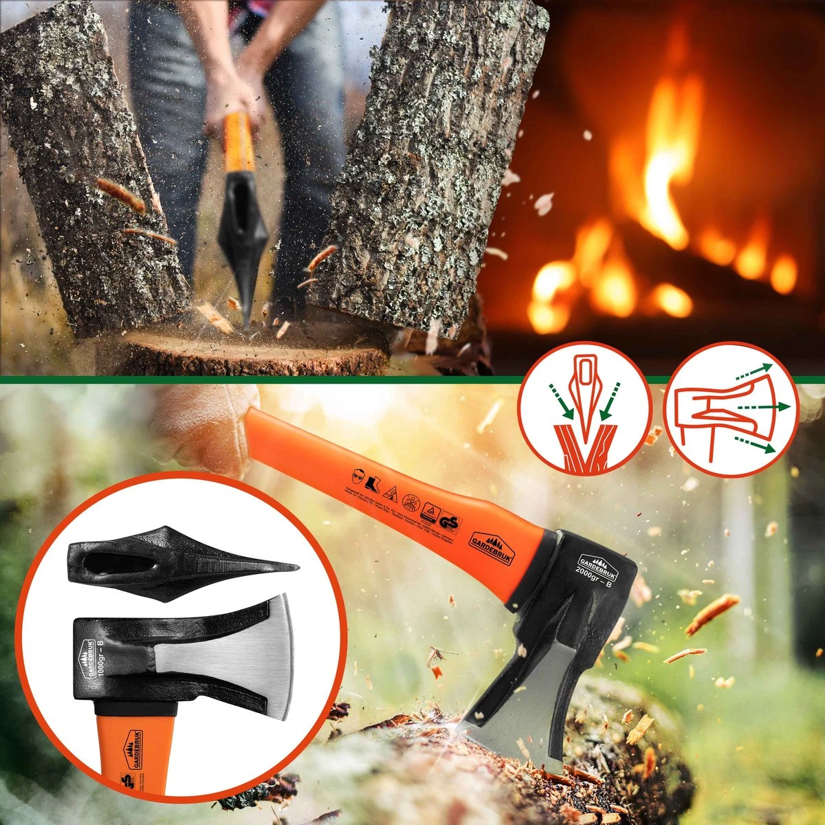 Merkloos Kliefhamer 3kg En Hakbijl 37cm Met Fiber Steel - Set Van 2 Stuks - Afbeelding 4