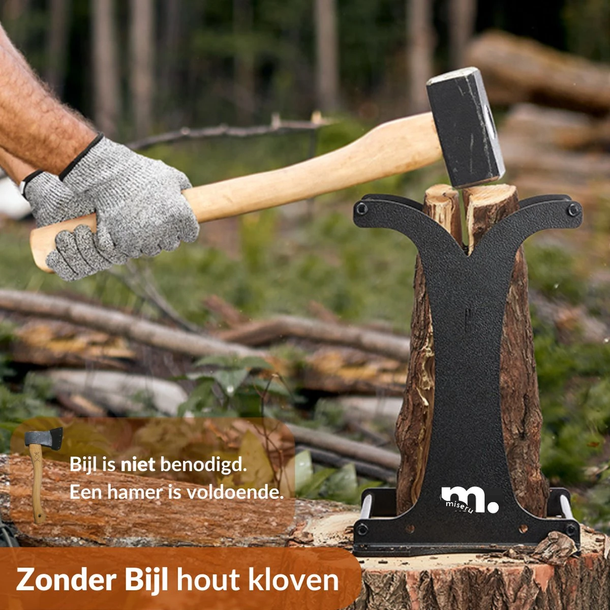 Miseru Houtklover – Zonder Bijl – No Axe – HANDMADE In Holland Houtsplijter – Houtkliever – Houtklover Voor Aanmaakhout – Ook Voor Stammen - Metaal - Afbeelding 2