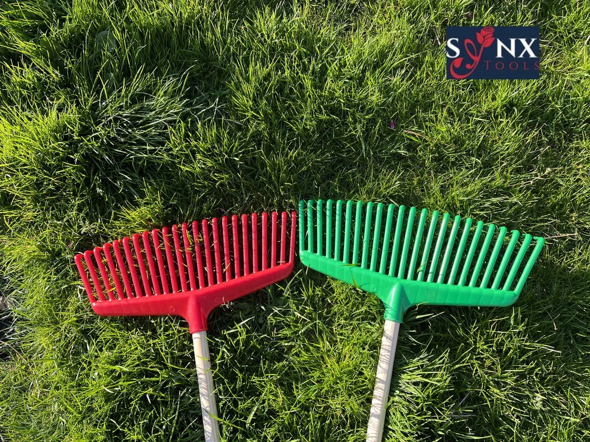Synx Tools Gazonhark Bladhark 23 Tanden Hark - Harken - Grashark- Gazon - Kunststof Blauw/groen -Met Steel 120cm - Afbeelding 2