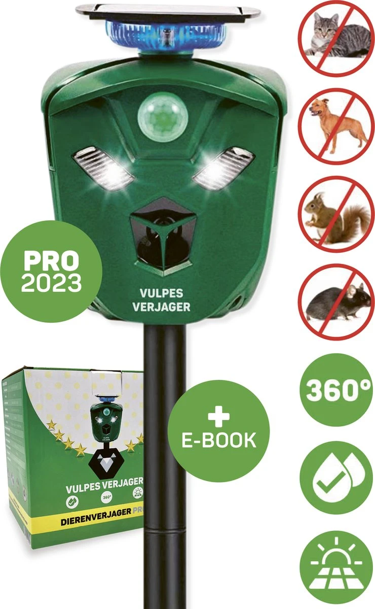 Vulpes Verjager® Ultrasone Kattenverjager Op Zonneenergie - Kattenschrik - Marterverjager - Waterdicht, 360° Bescherming & 20m Bereik - Afweermiddel Voor Vogels, Katten, Muizen Etc.