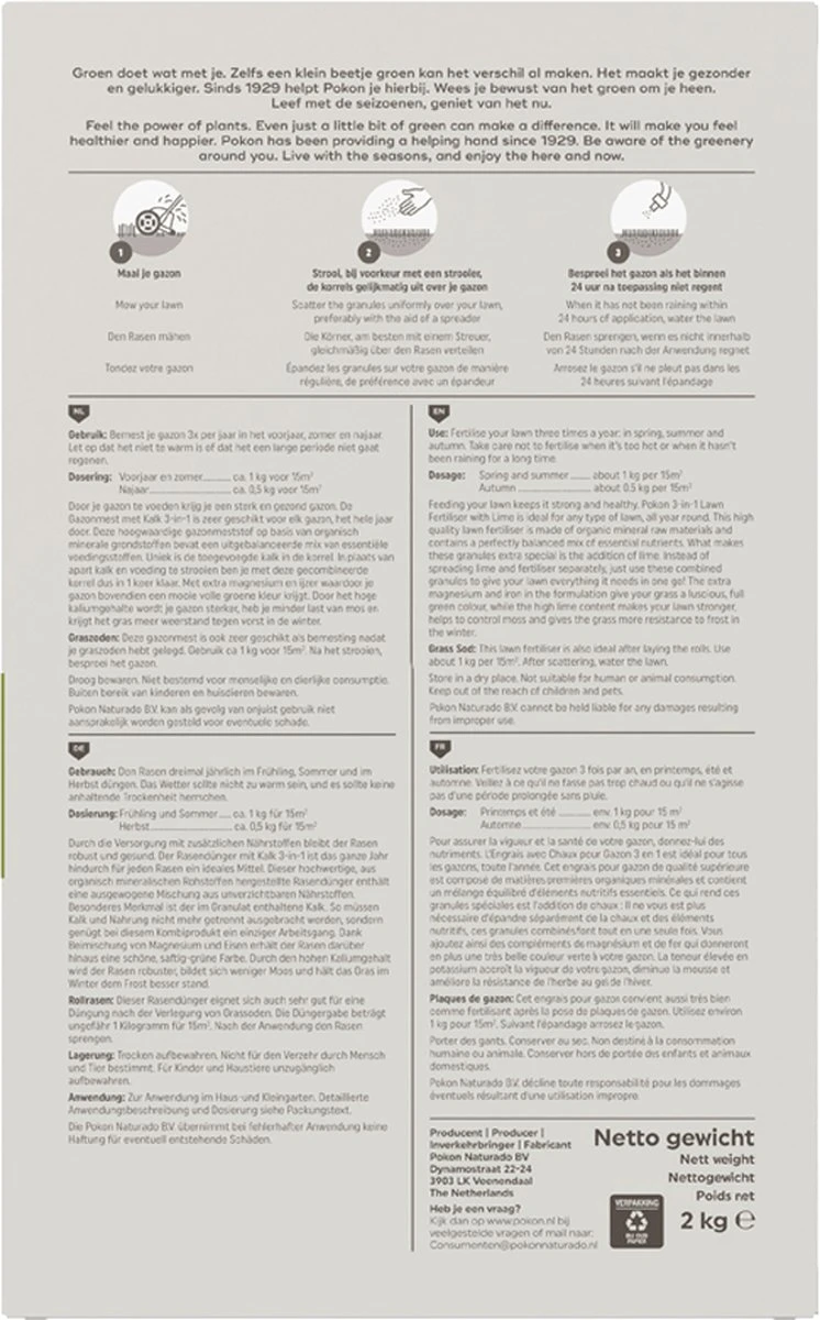 Pokon Gazonmest Met Kalk - 2kg - Mest - Geschikt Voor 30m² - 120 Dagen Voeding - Afbeelding 7