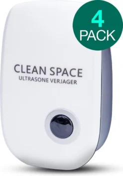 Merkloos CLEAN SPACE™ Ultrasone Ongedierte Verjager - Muizenverjager - Muizengif/Rattengif Alternatief - 4 Stuks