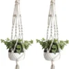 Merkloos Plantenhanger Macramé - Luxe Gevlochten Touw Katoen - 2 Stuks - Plantenpot Ophangen