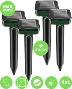 Vulpes Verjager® Mollenverjager - 4 Stuks - Muizenverjager - Mollenbestrijding - Werkt Op Zonne-energie - Waterdicht - Diervriendelijk - Strakke Tuin, Gazon Of Perceel!