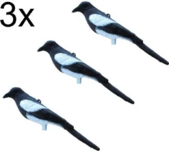 Ekster 3 Stuks Vogelverschrikker- ProLoo Nep Ekster Met Grondpin En Ophang Oog - Vogelverjager - Decoratie Ekster